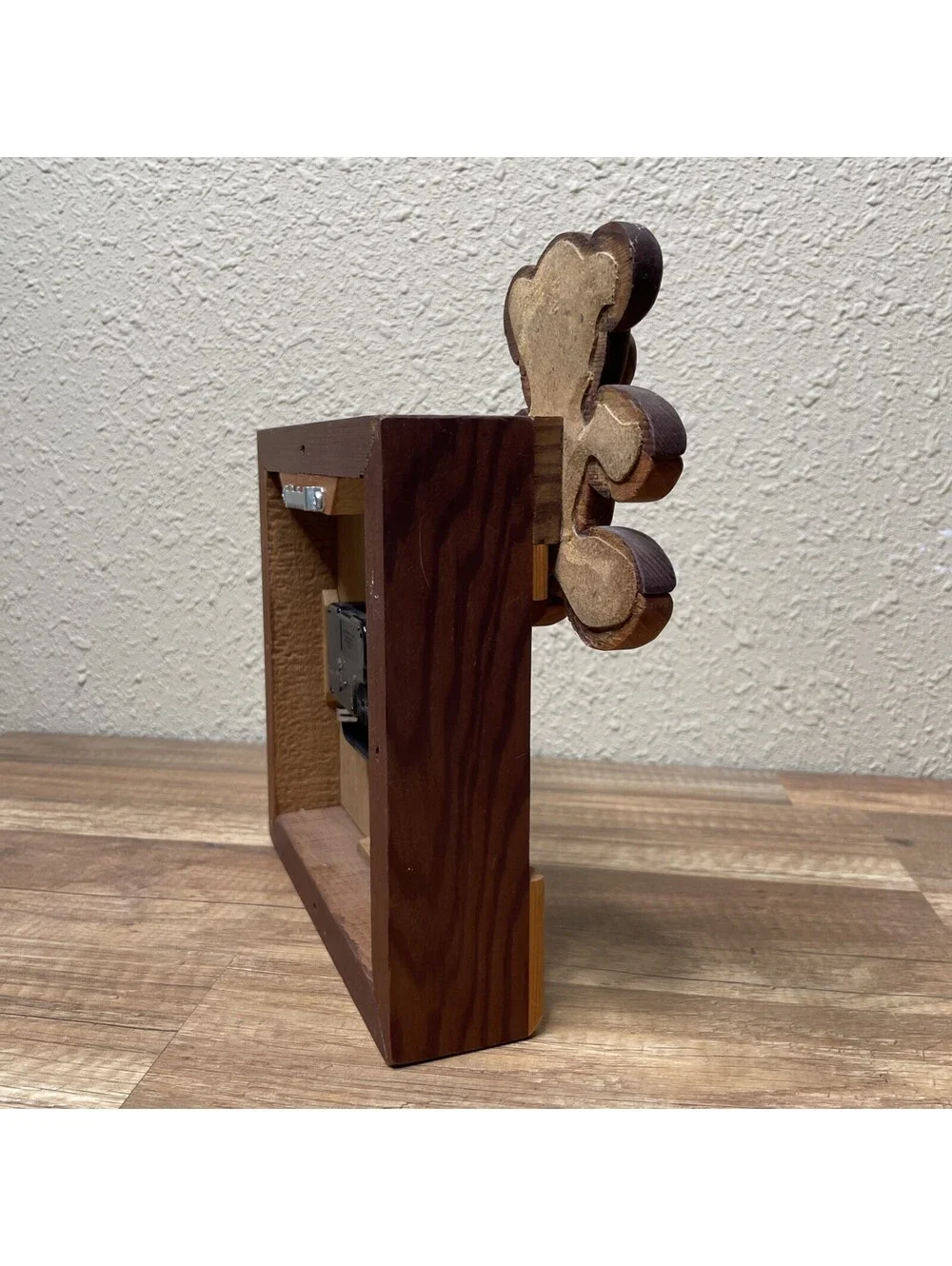 Vintage Handmade Wooden Teddy Bear Clock Working